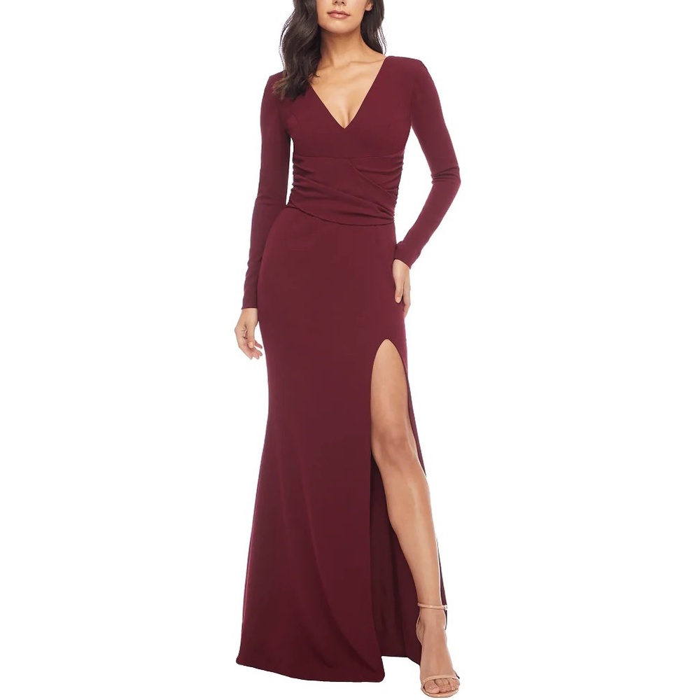 Dress the Population Burgundy Long Sleeve Gown NWOT